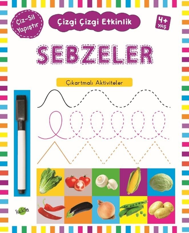 Kukla Çocuk Çizgi Çizgi Etkinlik -Sebzeler  (Çıkartmalı  - Çiz Sil)