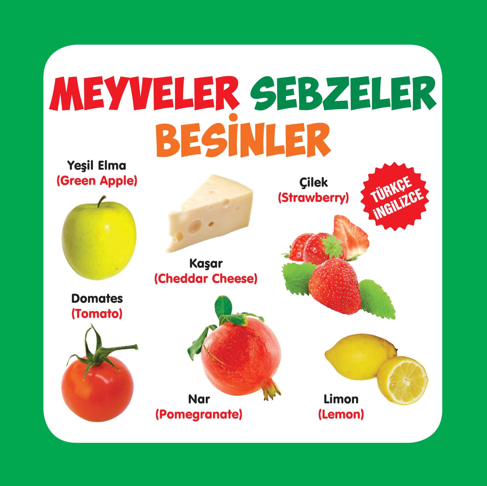 Parıltı Yayıncılık Meyveler Sebzeler Besinler Karton Kitaplar Türkçe İngilizce