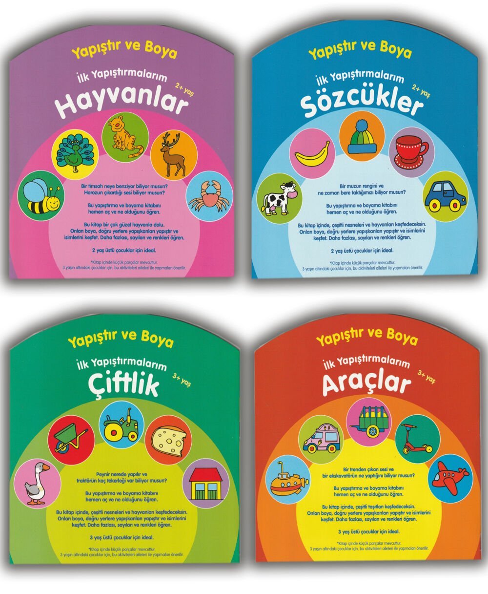Mercan Okul Yapıştır ve Boya Renkli Çıkartmalı İlk Yapıştırmalarım (4 Kitap Set) 3+Yaş