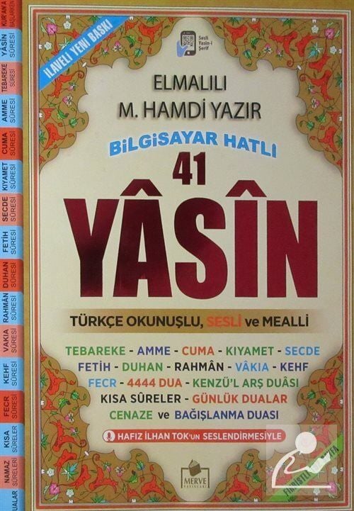 Fihristli 41 Yasin Rahle Boy Bilgisayar Hatlı Türkçe Okunuşlu Ve Mealli (Rahle Boy) (Kod: Yasin033)