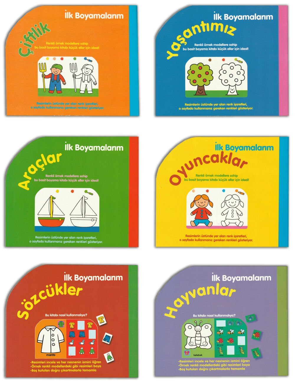 Mercan Okul İlk Boyamalarım Renkli ve Çıkartmalarla Beraber (6 Kitap Set) 2+Yaş