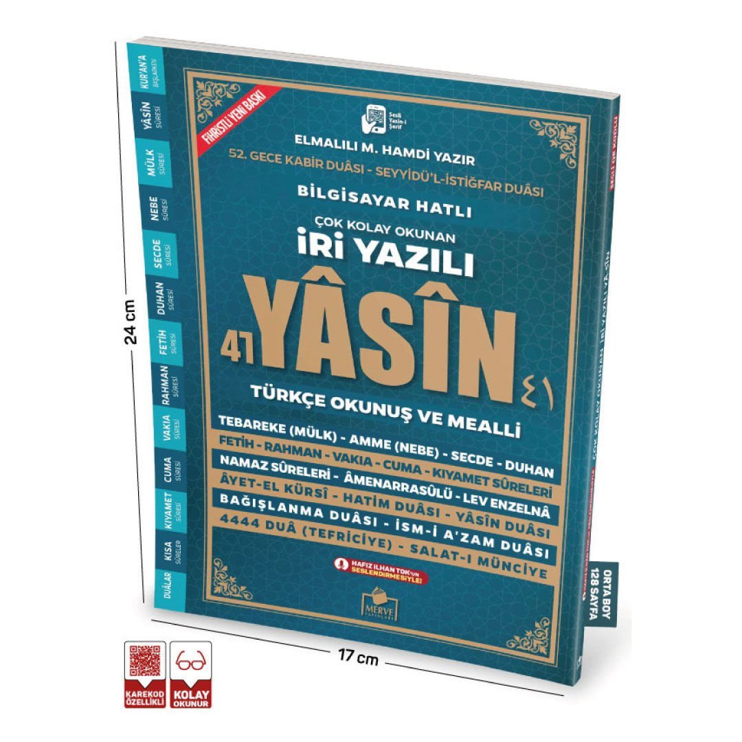 Merve Yayınları Sesli Yasini Şerif Arapça Türkçe Okunuşlu ve Mealli İri Yazılı Orta Boy 192 Sayfa