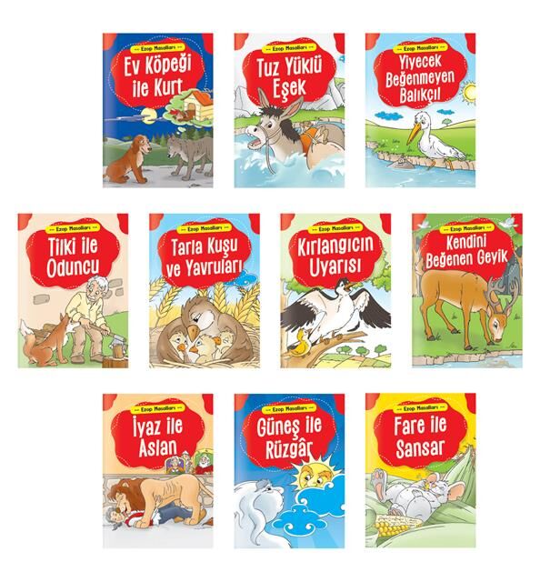 Ema Çocuk 1.Sınıf Ezop Masalları Küçük Boy 10 Kitap + Soru Kitapçığı (Ebat:15 x 21)