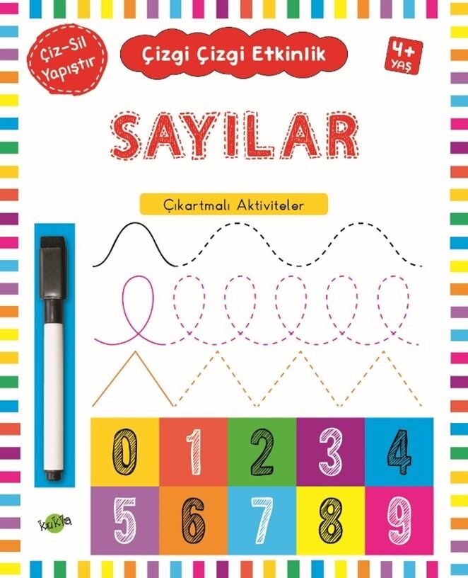 Kukla Çocuk Çizgi Çizgi Etkinlik -Sayılar (Çıkartmalı  - Çiz Sil)