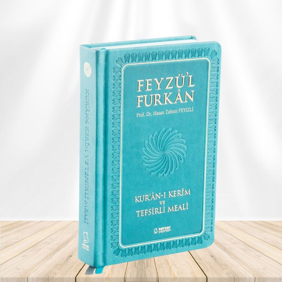 Feyzü'L Furkan Kur'An-I Kerim Ve Tefsirli Meali (Büyük Boy-Ciltli) Turkuaz & Karşılıklı Mushaf Ve Meal