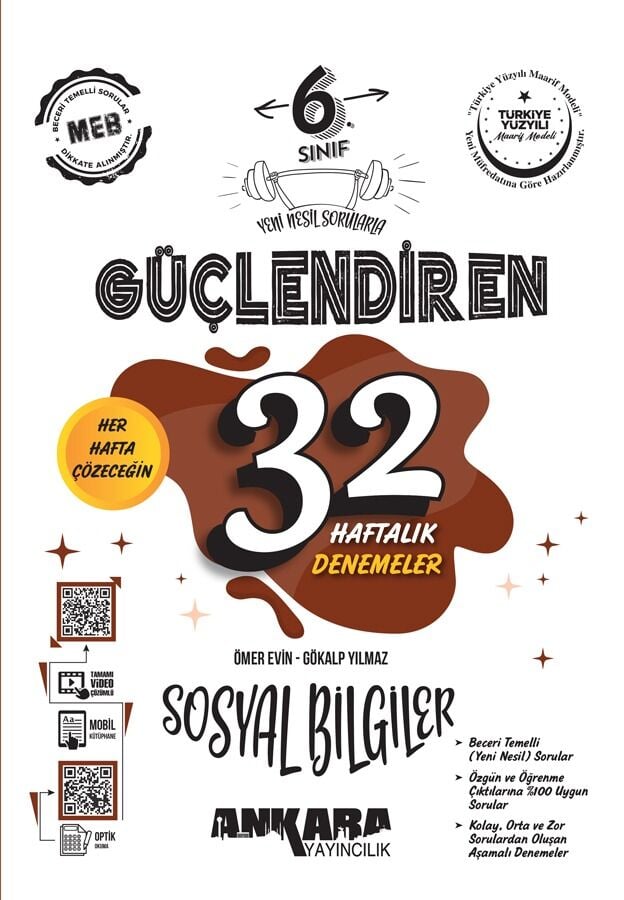 2026 Ankara Yayıncılık 6.Sınıf Güçlendiren 32 Haftalık Sosyal Bilgiler Kazanım Denemeleri