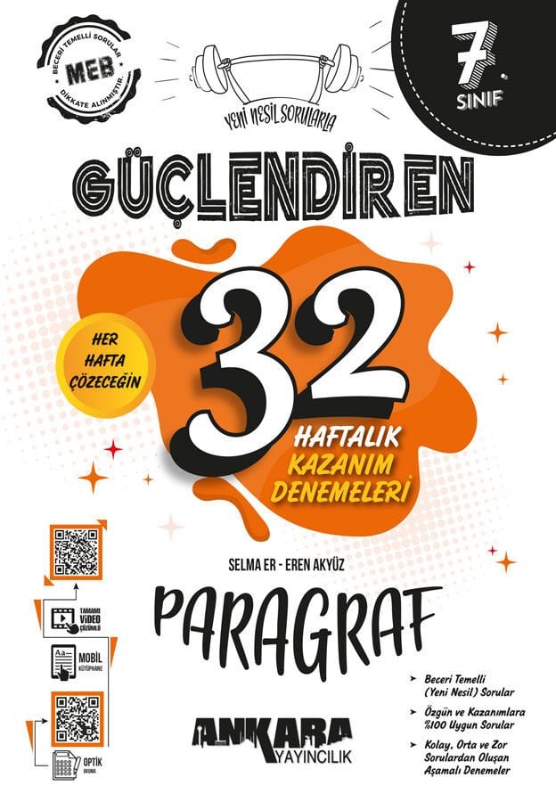 Ankara Yayıncılık 7. Sınıf 32 Haftalık Güçlendiren  Paragraf Kazanım Denemeleri 2026