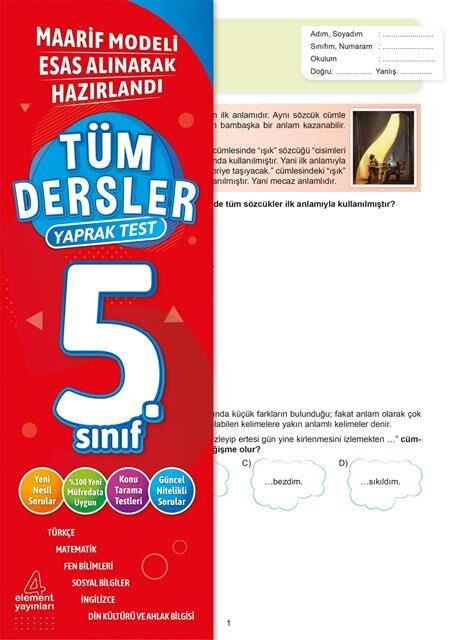 4 Element Yayınları 5.Sınıf Tüm Dersler Yaprak Test