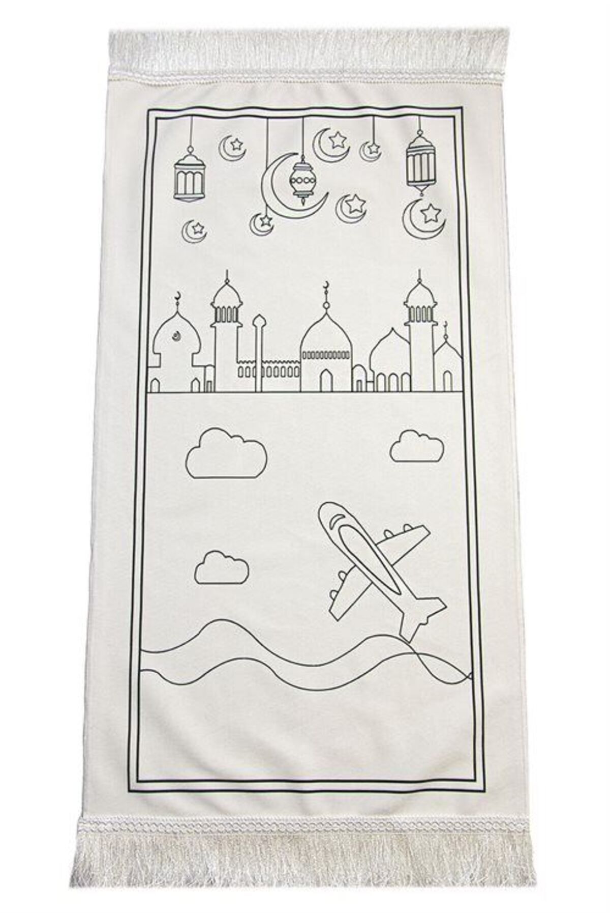 Boyamalı Çocuk Seccadesi ve Tesbih Seti (Mavi) Yıka ve Tekrar Boya