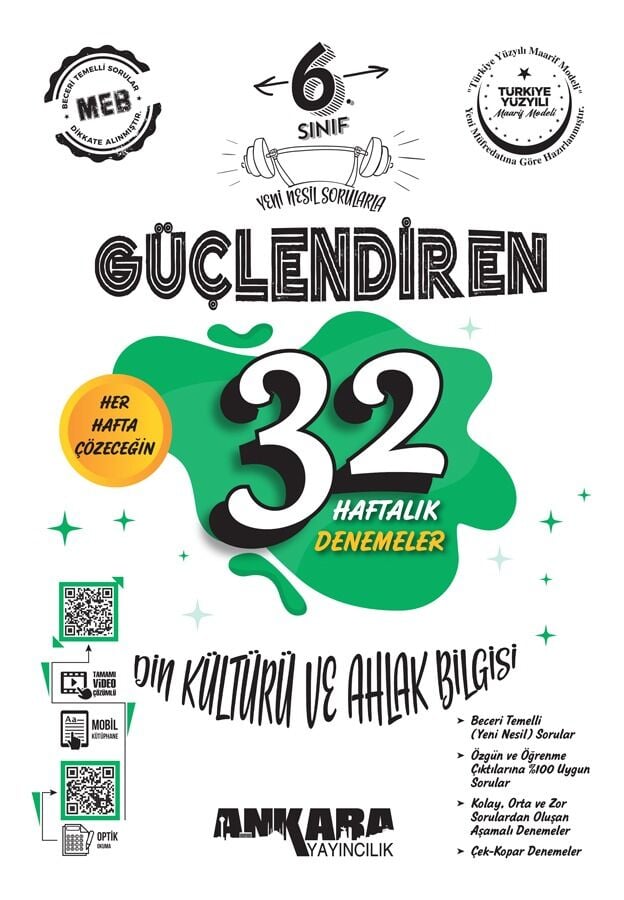 2026 Ankara Yayıncılık 6.Sınıf Güçlendiren 32 Haftalık Din Kültürü ve Ahlak Bilgisi Kazanım Denemeleri