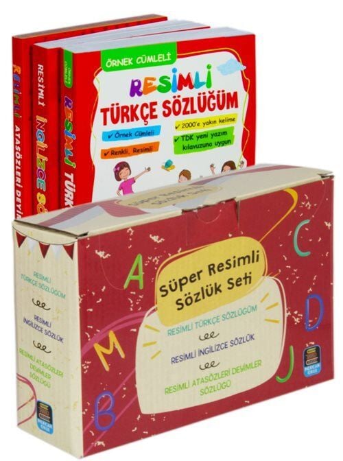 Mercan Okul  Süper Resimli Sözlük Seti Resimli Türkçe, Resimli İngilizce Resimli Atasözleri Ve Deyimler Sözlüğü 3 Kitap Resimli Sözlük Seti